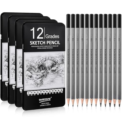 48 Pcs Drawing Sketching Pencil Set, Professional Drawing Pencils (10b - 6h) Graphite Sketch Pencil Artist Pencils Ideal for Beginners & Pro Artists, Drawing Art, Sketching, Shading Christmas Gifts