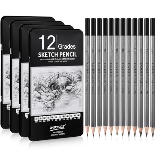 48 Pcs Drawing Sketching Pencil Set, Professional Drawing Pencils (10b - 6h) Graphite Sketch Pencil Artist Pencils Ideal for Beginners & Pro Artists, Drawing Art, Sketching, Shading Christmas Gifts