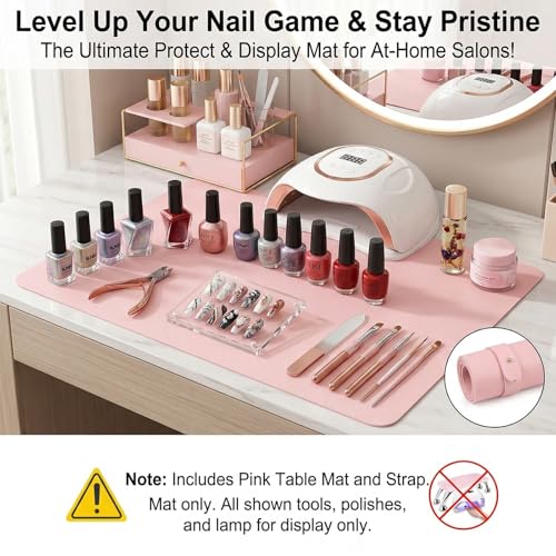 2 PCS Nail Art Table Mat, Soft Microfiber PU Leather Nail Pad, Foldable Nail Art Rest Pad, Reusable Nail Mat for Table Desk, Acrylic Nail Desk Mat for Nail Cushion (Pink and Pink) - color: Pink and Pink