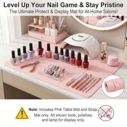2 PCS Nail Art Table Mat, Soft Microfiber PU Leather Nail Pad, Foldable Nail Art Rest Pad, Reusable Nail Mat for Table Desk, Acrylic Nail Desk Mat for Nail Cushion (Pink and Pink) - color: Pink and Pink
