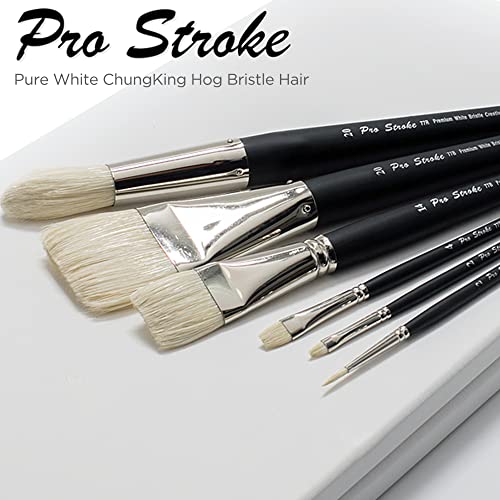 Creative Mark Pro Stroke Premium White Chungking Hog Bristle Artist Paint Brush - Try-Me Set of 7 - Natural Bristle Brush w/Great Control Suitable for Oils, Watercolors, Acrylics, Alkyds, Caseins