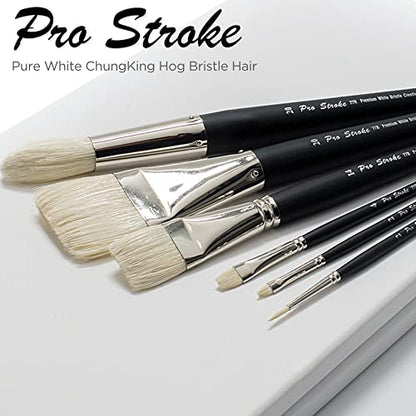 Creative Mark Pro Stroke Premium White Chungking Hog Bristle Artist Paint Brush - Try-Me Set of 7 - Natural Bristle Brush w/Great Control Suitable for Oils, Watercolors, Acrylics, Alkyds, Caseins