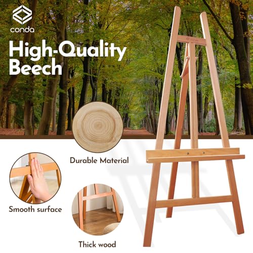 Heavy Duty A-Frame Wood Easel Stand - Adjustable Studio Easel Holds Large Canvas, Mirror, Wedding Sign Up to 90 Inches, Floor Display Easel for Artists & Events, Natural Beechwood