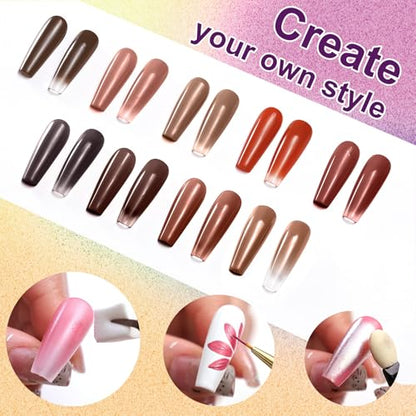 Gradient Painting Gel, 9 Colors Ombre Nail Polish for Pigmented Pat Painting Gel Alomnd Brown Black Color French Manicure DIY Nail Art Long-lasting No-wipe DIY Palette Hot Chocolate - color: Hot Chocolate