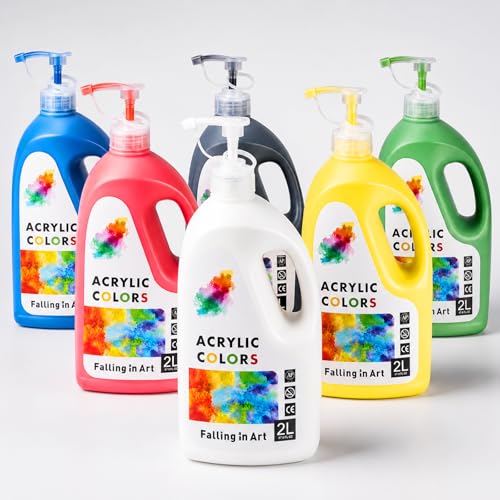 Falling in Art Large Bulk 67.6 Oz Acrylic Paint Set, 6-Color Premium Pouring Acrylic Paint, Perfect for Canvas, Wood, Ceramic, and More - color: 6 Color Set