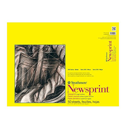 Strathmore 300 Series Tape Bound Newsprint Pad, 32 lb. Rough Paper, 12 X 18 inches, 50 Sheets (307-812) - color: Rough, size: 12x18