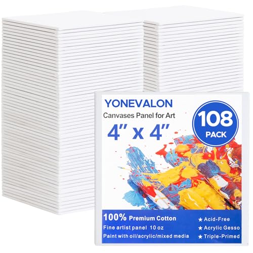 Mini Canvas for Painting 4x4 inch, 108 Pack Bulk Small Painting Canvases for Novices & Artists, Gesso Primed Acid-Free 100% Cotton, Blank Canvas Boards Panels for Oil, Watercolor, Acrylic - size: 4"x4" - 108pcs