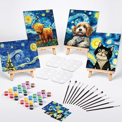 VOCHIC 4 Pack Sip and Paint Kit, Pre Drawn Canvas for Painting for Adults, Girls Night, Couples Painting Kit Date Night Games with Pictures to Paint Starry Sky Party Supplies (8 x 10 in) - size: 8x10, style: style 6