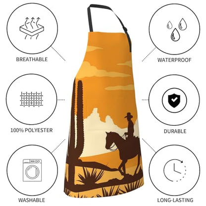 KKdskkds Tribal Boho Geometric Multi-Purpose Adjustable Waterproof Apron With Pocket For Men Women - color: Sunset Western Cowboy Silhouette in Desert
