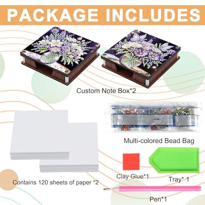 JISHSHAY 2 PCS Diamond Art Note Box Flower Diamond Painting Note Pad Holder Vase Gem Painting Gem Art Memo Boxes Mosaic Kits for Adults Embroidery Kit Memo Pad Holder, Contains 120 Sheets of Paper - color: Flower 2