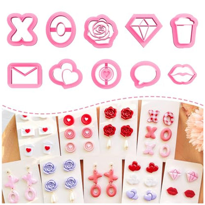 KEOKER Valentines Day Polymer Clay Cutters, Valentines Polymer Clay Cutters for Earrings Making, 10 Shapes Valentines Earring Clay Cutters, Heart Clay Cutters for Polymer Clay Jewelry (Studs) - color: studs clay cutters