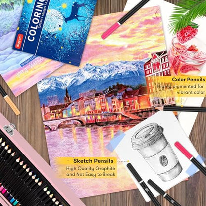 iBayam Christmas| Birthday Gifts for Kids Teen Girls Trendy Stuff 6-16 Year Old, 150-Pack Art Set Kits with 2 Sketch Pads, Coloring Book, Stocking Stuffers for Teens Girls, Cute Cool Fun Crafts Gifts - color: Pink