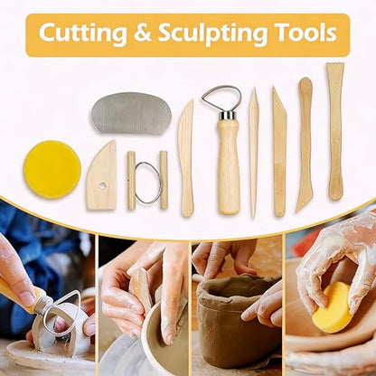 DaChihSheng 43 Pcs Clay Tools Kit Pottery Tools Polymer Clay Sculpting Tools Kit for Carving Air Dry Clay Tools Set for Adults Clay Sculpting Tools Ceramic Tools Graving Tools use for DIY Handicraft - color: Beige