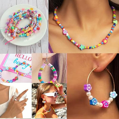 Bracelet Making kit, 1000pcs Polymer Clay Beads Bracelet Making kit, 24 Styles Fruit, Flower, Cake, Butterfly, Necklace, Earrings, DIY Bracelet Making kit Accessories for Women - color: A+Style