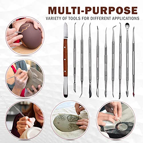 A2Z - Stainless Steel Spatula Wax & Clay Sculpting Tool Carver Set,Carving Pottery Tools - Sculpture Shaper Polymer Modeling Tools for Clay, Pottery, Ceramics Artwork & Holiday Crafts (10PC with Case) - style: 10PC with Case