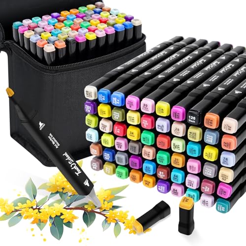 Alcohol Markers 60 Colors Dual Tip Markers no bleeding for Adults Coloring Drawing Painting Marker set Art Supplies,Fine & Chisel Tip