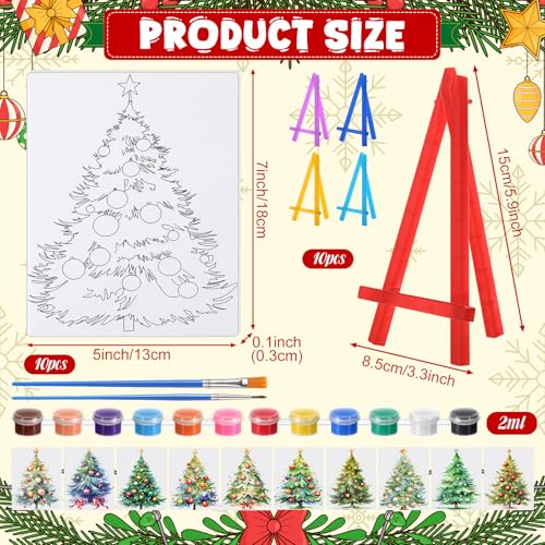 Blosssound 10 Set Pre Printed Canvas Pre Drawn Canvas Painting with Easel Kits 5" x 7" Outline Painting Panels for Beginners, DIY Craft Project, Party Favor, Home Decors (Christmas Tree) - style: Christmas Tree