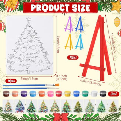 Blosssound 10 Set Pre Printed Canvas Pre Drawn Canvas Painting with Easel Kits 5" x 7" Outline Painting Panels for Beginners, DIY Craft Project, Party Favor, Home Decors (Christmas Tree) - style: Christmas Tree