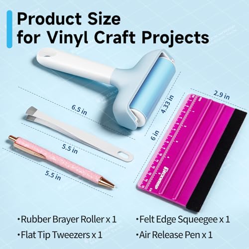 TECKWRAP Brayer Roller for Crafting, 4 PCS Rubber Roller Tool Set with Felt Squeegee, Flat Tweezers & Pin Pen for Iron-On, Inkjet Vinyl Stickers, Relief Printing, Printmaking, Stamping & Scrapbooking - color: Blue 4 set