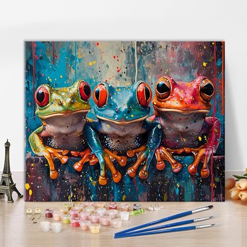TUMOVO ‌Paint by Numbers Kit for Adults Red Eyed Tree Frog Painting Tropical Rainforest Wildlife DIY Art with 16x20 Inch Canvas Acrylic Paints and Brushes Unique Nature Themed Gift Idea‌ - color: Artwork-05
