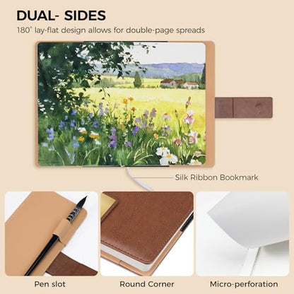 Watercolor Sketchbook,8.2 x 5.5 inch,20 Sheets Cold Press 100% Cotton 300 GSM 140lb,A5 Watercolor Paper for Art Painting, Drawing, Mixed Media - color: brown
