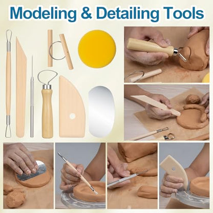 Amrules Clay Tools Kit, 8 PCS Pottery Tools, Practical Polymer Sculpting Tool Kit, Air Dry Clay Tool Set Suitable for Adults, Pottery Craft, Dotting, Drawing, Modeling, Shaping - color: Lightyellow-8Pcs