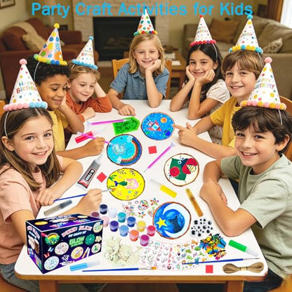 KIRKOTOY Wooden Crafts Kit for Kids-Glow in The Dark-Arts & Crafts Gifts for Boys Girls Age 6-12, 24 Wood Slices with Painting Craft Activities Kits, Creative Art Toys for 6 7 8 9 10 11 12 Year Old