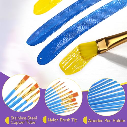 AROIC Acrylic Paint Brush Set, 12pack/120pcs Nylon Hair Paint Brushes, for Oil Painting Rock Body Painting, Artist Amateur Craft Paint Brushes Supplies, Children Adult Painting Small Paint Brush Set. - color: Blue, size: 120pcs