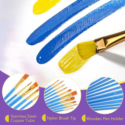 AROIC Acrylic Paint Brush Set, 12pack/120pcs Nylon Hair Paint Brushes, for Oil Painting Rock Body Painting, Artist Amateur Craft Paint Brushes Supplies, Children Adult Painting Small Paint Brush Set. - color: Blue, size: 120pcs