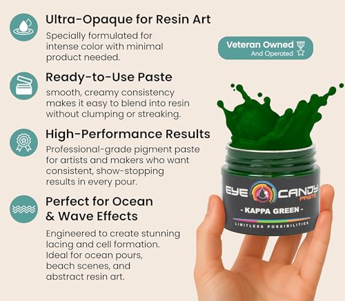 Eye Candy Resin Pigment Paste – Highly Pigmented Epoxy Color, 2 oz, Solid Non-Metallic, Mixable for Custom Shades (Kappa Green) - color: Kappa Green