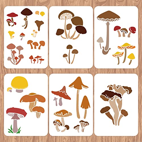 INFUNLY 6pcs Mushroom Wall Stencils for Painting 11.7x8.3" Tile Stencil Set Reusable Plastic Wall Stencils Template for Painting on Wood Wall Furniture Floor Tiles Fabric DIY Home Decor - color: Mushroom Wall Stencils