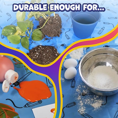 READY 2 LEARN Messy Mat | Protect Tables and Floors While Crafting | Washable High Chair Mat | Waterproof | Reusable and Lightweight | 60”L x 60”W