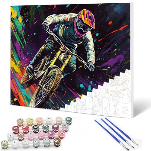 Mountain Bike Racing Paint by Numbers for Adults,DIY Acrylic Watercolor Painting by Numbers for Kids Beginners Sports Lovers Arts Craft On Canvas Without Frame Home Wall Decor for Gift 16Ｘ20 - color: Car Lovers-02, size: 16''x20''(Frameless)