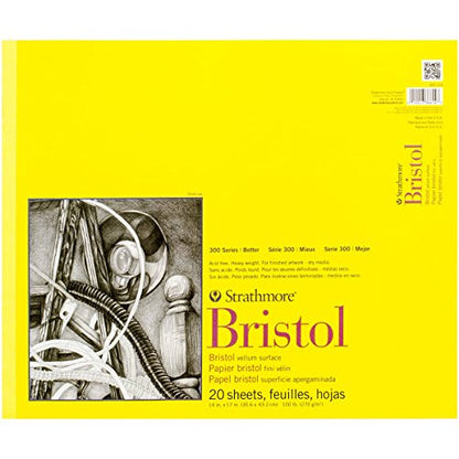 Strathmore 300 Series Tape Bound Bristol Pad, 100 lb. Vellum Surface, 14 X 17 inches, White, 20 Sheets (342-114) - color: Vellum, size: 14 X 17 Inches, style: Tape Binding