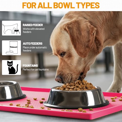 Hubulk Dog Feeding Mat,100% Waterproof Food Grade Silicone Pet Food and Water Bowl Placemat,Dishwasher, High Raised Edge to Prevent Spills,Nonslip Tray to Stop Messes on Floor (19"x12"x0.5", Pink) - color: Pink, size: 19"l X 12"w