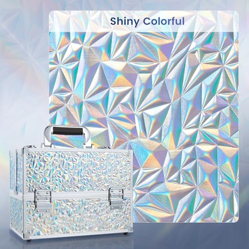 FRENESSA Makeup Case Cosmetic Train Case Organizer 11.8 Inch Large Makeup Box Travel Storage Make Up Train Carrying Case with 6 Trays Locking Hard Vanity Storage Glitter Silver - color: Silver