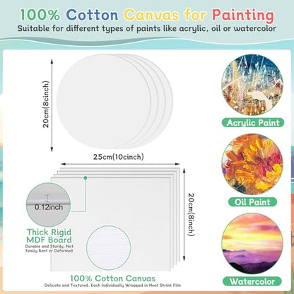 70pcs 8x10 8x8 Inch Painting Supplies Kit, 8Pack Art Canvas Bulk with Easel Stand, 12 Colors Mini Acrylic Paint Set, Small Paint Brushes, Paint Trays, Painting Kit