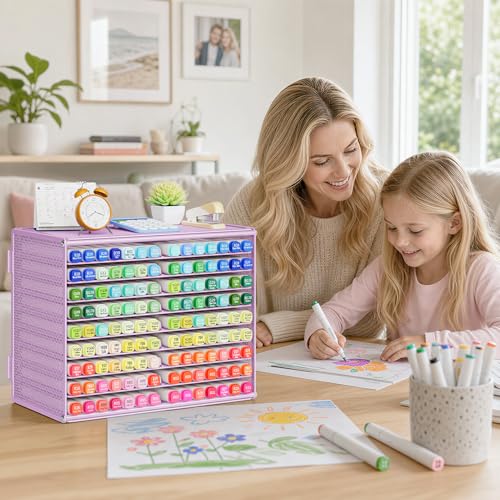 Marbrasse Mesh Marker Organizer, Metal Desktop Storage Rack for 126 Markers, Pens, Pencils, 9 Tier Marker Holder for Office Classroom & Home Art Supplies(Purple)
