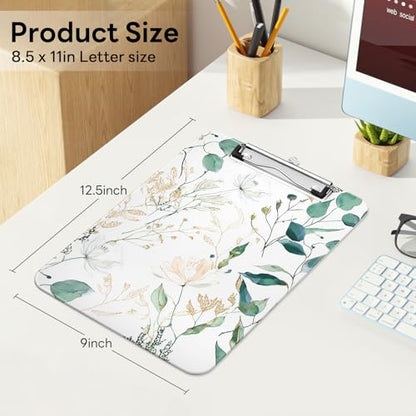 Plastic Cute Clipboard Low-Profile Metal Clip, A4 Letter Size 9 x 12.5 in, 8.5 x 11 Paper Clip Board for Teachers, Nurses, Classroom,Fresh Greenery - color: Fresh Greenery
