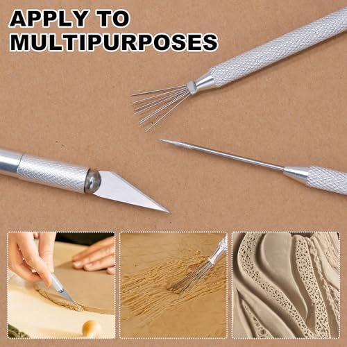 suiwotin 3pcs Precision Clay Needle Tool Set for Detailing - Carving Knife, Sculpture Pin & Texture Needle for Fine Ceramics, Polymer Clay & Miniature Sculpting