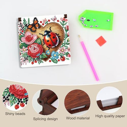Diamond Painting Kit memo Box, Diamonds Art DIY Seven-Spotted Ladybug Patterns Sticky Note Box Special Shape Drill, with 160 Sticky Note, Ideal for Home Office Supplies, Handicrafts, Holiday Gifts - color: Seven-spotted ladybug