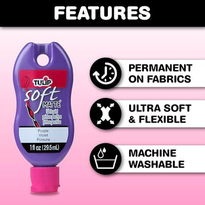 Tulip Soft Fabric Paint, Permanent Fabric Paint for Clothes, Rainbow Colors, 10 Pack, 1 fl oz bottles, Matte Finish Stays Flexible After Washing - color: Rainbow