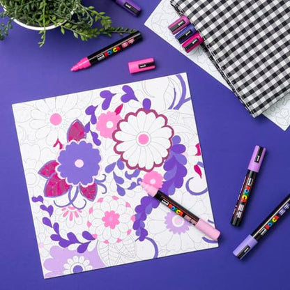 POSCA Canvas Paint by Number Kit, Lilac Dream - 8 Acrylic Markers with 2 Pre-Drawn Canvases - Gift Set for Artists, Adults and Kids - color: Lilac Dream