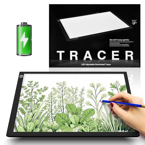 ME456 Rechargeable A4 Light Drawing Board, Lithium Battery Powered Light Pad, Adjustable Brightness LED Tracing Light Box Ideal for Diamond Art, Weeding Vinyl, Viewing Slides, Stenciling - style: A4 Rechargeable