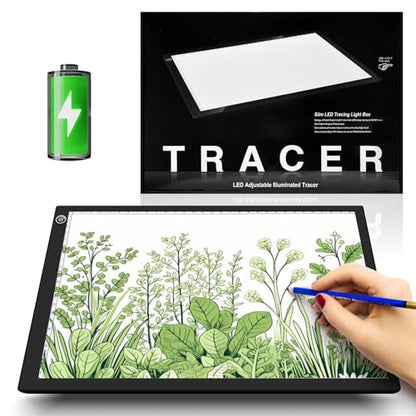 ME456 Rechargeable A4 Light Drawing Board, Lithium Battery Powered Light Pad, Adjustable Brightness LED Tracing Light Box Ideal for Diamond Art, Weeding Vinyl, Viewing Slides, Stenciling - style: A4 Rechargeable
