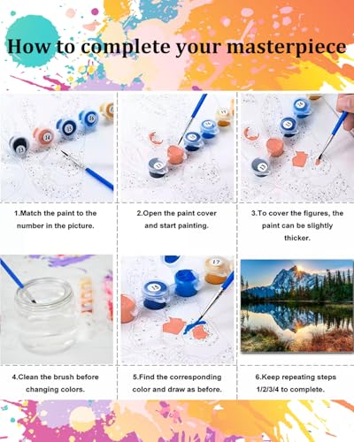 TOCARE Mountains Paint by Numbers Kit for Adults Nature,Adult Paint by Number Mountain Lake,Acrylic Adults' Paint-by-Number Kits Canvas 16x20Inch - color: Mountain Lake