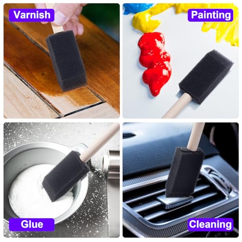 HINZIC 5 Pcs 1 inch Foam Paint Brushes Black Sponge Brushes Wood Handle Foam Brushes for Painting Varnishes DIY Craft Projects - size: 1 inch