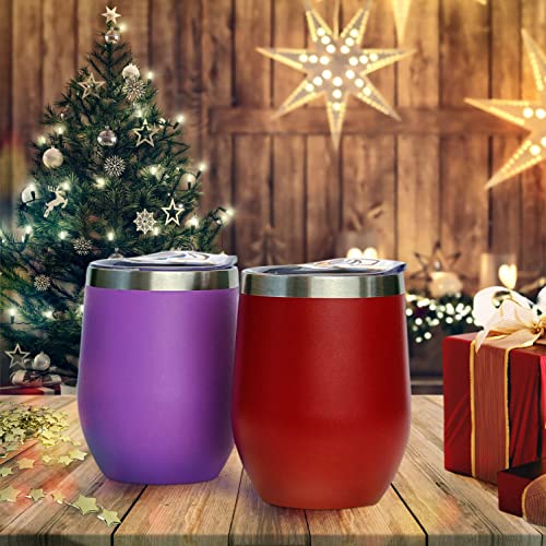 CHILLOUT LIFE 12 oz Stainless Steel Wine Tumbler with Lid - Double Wall Vacuum Insulated Wine Cup Glass Keeping Cold & Hot for Coffee, Champagne, Cocktails, Ice Cream - Powder Coated Red - color: Cherry Red, style: 1 Pack