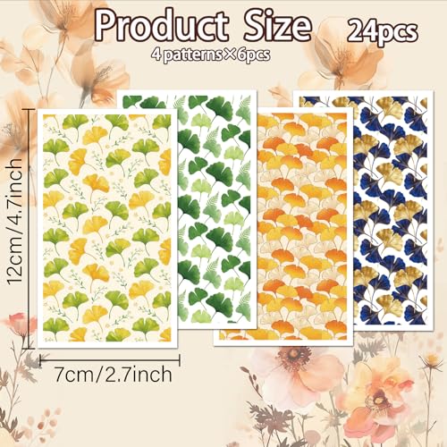OLYCRAFT 24Pcs Ginkgo Leaves Clay Transfer Paper 4 Design Golden Leaf Clay Transfers Paper for Polymer Clays Earring Autumn Fall Transfer Sheets Small Ceramic Decal for Earring Jewelry Making - color: Ginkgo Leaves