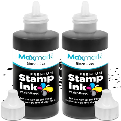 MaxMark Premium Refill Ink for self Inking Stamps and Stamp Pads, Black Color - 2 oz. - Pack of 2 - color: Black, size: Pack of 2 - 2 fl oz